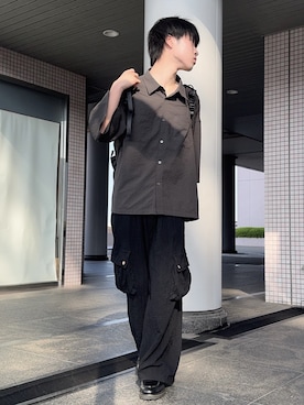 「RUUBON（ルーボン）の【RUUBON】double pocket box shirt / ダブルポケットボックスシャツ（シャツ/ブラウス、グレー系）」を使った、Hiromuさん（メンズ・180cm）の夏コーディネート