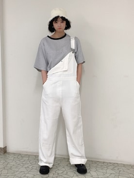「SPINNS（スピンズ）のアイテム（サロペット/オーバーオール）」を使った、ﾒｸﾞﾐさん（レディース・159cm）の夏コーディネート