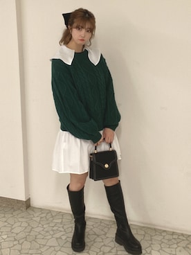 「緑」｜「アイテム（チュニック）」を使った、ﾒｸﾞﾐさん（レディース・159cm）の秋コーディネート