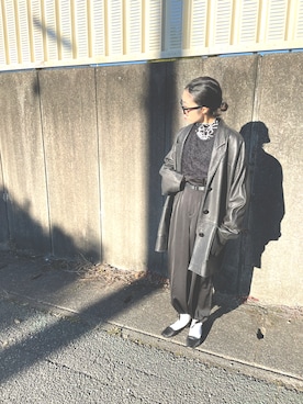 「黒縁メガネ」｜「アイテム（その他アウター）」を使った、aoiさん（レディース・159cm）の冬コーディネート