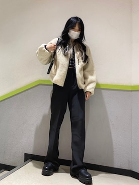 「SPINNS（スピンズ）のアイテム（ブルゾン）」を使った、asukaさん（レディース・155cm）の冬コーディネート