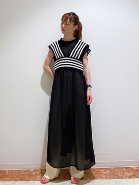 W Closet ダブルクローゼット レディース のワンピース ドレス ブラック 黒色系 ボーダー柄 コーディネート Zozotown