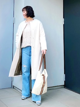 「ケーブルニット」｜「アイテム（トートバッグ）」を使った、kumikoさん（レディース・165cm）の冬コーディネート