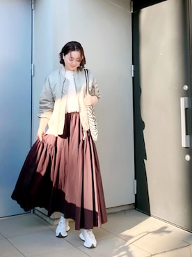 「アイテム（MA-1）」を使った、kumikoさん（レディース・165cm）の冬コーディネート