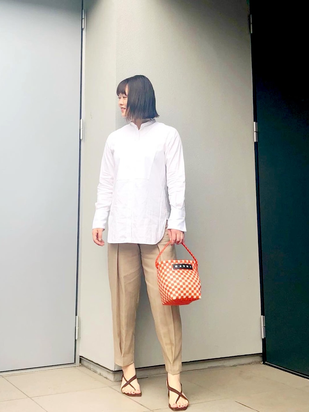 IENA イエナ リネン混 チェック 総柄 バンドカラー ロングシャツ 長袖 IENA(イエナ)の「オックスバンドカラーロングシャツ」 - PARTE