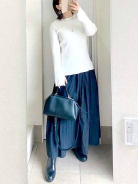 「リブニット」｜「アイテム（レインシューズ）」を使った、kumikoさん（レディース・165cm）の春コーディネート