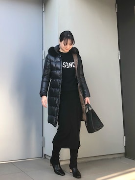 「Spick & Span（スピックアンドスパン）の≪追加≫ESSENCEロゴニット2◆（ニット/セーター）」を使った、kumikoさん（レディース・165cm）の冬コーディネート