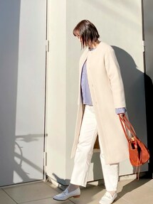 イエナ／美品❤️らくちん軽量ラムウールノーカラーコート36 モカベージュ IENA（イエナ）の「ラムウールノーカラーロングコート◇（ノー