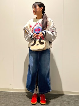 「アイテム（デニムスカート）」を使った、M.Mさん（レディース・158cm）の秋コーディネート
