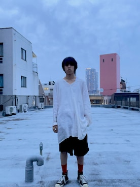 「アイテム（シャツ/ブラウス、ホワイト系）」を使った、SUNさん（メンズ・166cm）の春コーディネート