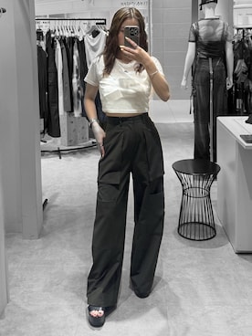 「MURUA（ムルーア）のアイテム（パンツ）」を使った、横幕学美さん（レディース・153cm）の夏コーディネート