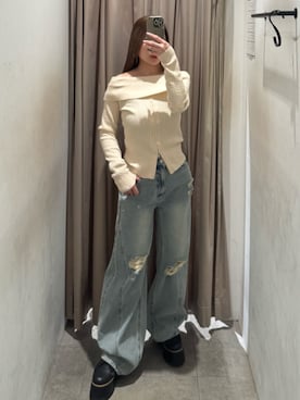 「MURUA（ムルーア）のレースアップブーツ（ブーツ、ブラック系）」を使った、横幕学美さん（レディース・153cm）の春コーディネート