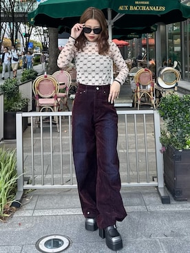 「アイテム（デニムパンツ、レッド系）」を使った、横幕学美さん（レディース・153cm）の夏コーディネート