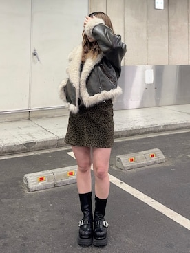 「アイテム（ムートンコート）」を使った、横幕学美さん（レディース・153cm）の冬コーディネート