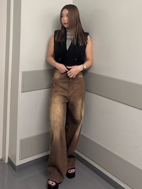 「アイテム（ブラウン系）」を使った、横幕学美さん（レディース・153cm）の夏コーディネート
