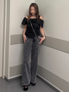 「アイテム（デニムパンツ）」を使った、横幕学美さん（レディース・153cm）の夏コーディネート