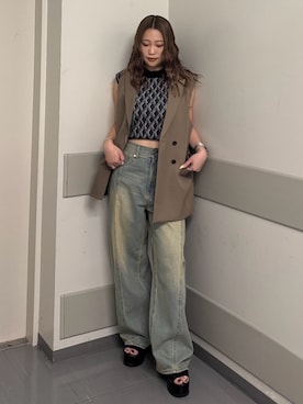 「MURUA（ムルーア）のアイテム（ベスト）」を使った、横幕学美さん（レディース・153cm）の夏コーディネート