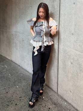 「MURUA（ムルーア）のアイテム（シャツ/ブラウス）」を使った、横幕学美さん（レディース・153cm）の夏コーディネート