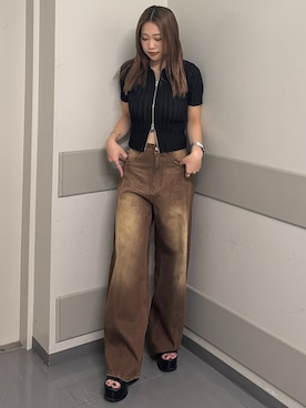 「アイテム（ブラウン系）」を使った、横幕学美さん（レディース・153cm）の夏コーディネート