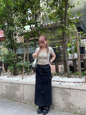 「韓国コーデ」｜「アイテム（その他トップス）」を使った、聖奈さん（レディース・154cm）の夏コーディネート