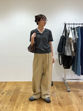 「COLONY 2139（コロニートゥーワンスリーナイン）の【WEB限定】ボーダーフーディー半袖トップス（Tシャツ/カットソー、ブラック系）」を使った、fuyukaさん（レディース・158cm）の夏コーディネート