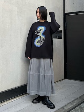 「アイテム（スカート）」を使った、RINKAさん（レディース・170cm）の冬コーディネート