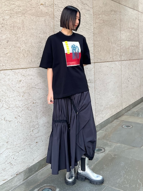 UN3D.（アンスリード） ロング スカート 夏 WAVE DRAWSTRING FLARE SK