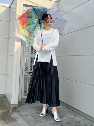 アンスリード SHEER KT TOP シアーニットトップ　白　クルーネック UN3D.（アンスリード）の「DECOLLETAGE SHEER KT TOP / デコルテ