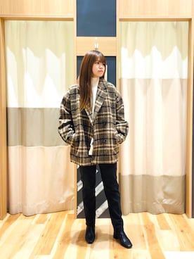 「Samansa Mos2 blue（サマンサモスモスブルー）のアイテム（その他アウター）」を使った、moharuさん（レディース・154cm）の秋コーディネート