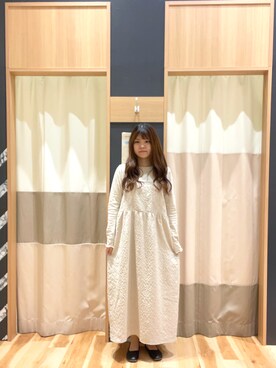 「Samansa Mos2（サマンサ モスモス）のインナー付花柄ジャカードキャミワンピース（ワンピース）」を使った、moharuさん（レディース・154cm）の冬コーディネート