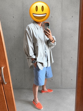 「Made in ALICANTEのシルクレーヨンベルベットエスパドーリュ 41（スリッポン、オレンジ系）」を使った、tak8.hさん（メンズ・174cm）の夏コーディネート