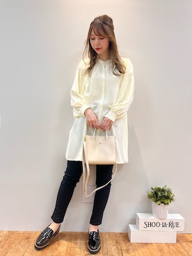 「シャツワンピ」｜「アイテム（チュニック）」を使った、reinaさん（レディース・156cm）の春コーディネート