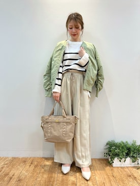 「春ニット」｜「アイテム（ブルゾン）」を使った、reinaさん（レディース・156cm）の春コーディネート