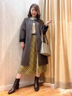 「ドレスキップ」｜「アイテム（ノーカラーコート）」を使った、reinaさん（レディース・156cm）の秋コーディネート
