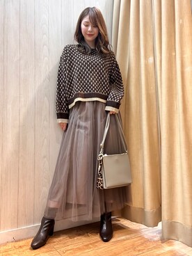 「ブラウンニット」｜「アイテム（ブーツ）」を使った、reinaさん（レディース・156cm）の秋コーディネート