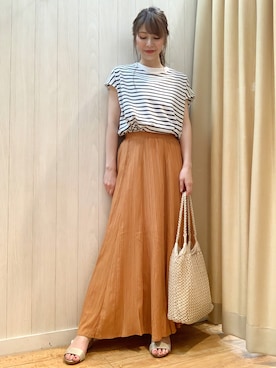 「オレンジスカート」｜reinaさん（レディース・156cm）の夏コーディネート
