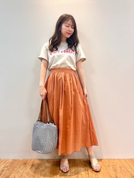 「オレンジスカート」｜reinaさん（レディース・156cm）の春コーディネート