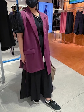 「パープル×黒」｜「アイテム（ベスト）」を使った、tsubasa harada    さん（レディース・151cm）の夏コーディネート