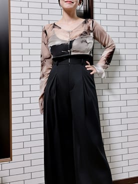 「Mavie..7（メヴィセットゥ）の【Mavie..7】シアーショートカーディガン（Tシャツ/カットソー、ブラウン系）」を使った、tsubasa harada    さん（レディース・151cm）の夏コーディネート