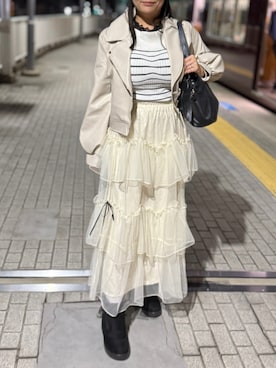 「アイテム（ライダースジャケット）」を使った、tsubasa harada    さん（レディース・151cm）の秋コーディネート