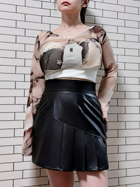 「Mavie..7（メヴィセットゥ）の【Mavie..7】シアーショートカーディガン（Tシャツ/カットソー、ブラウン系）」を使った、tsubasa harada    さん（レディース・151cm）の夏コーディネート