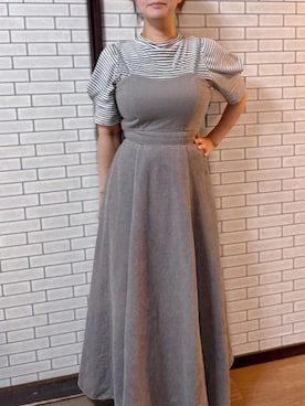 「MAJESTIC LEGON（マジェスティックレゴン）のスタイルアップフレアキャミワンピ（ワンピース、グレー系）」を使った、tsubasa harada    さん（レディース・151cm）の夏コーディネート