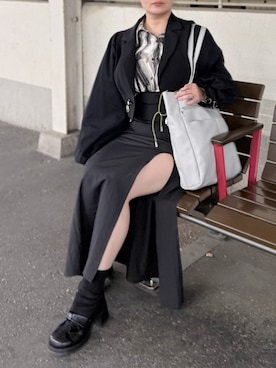 「Mavie..7（メヴィセットゥ）の【Mavie..7】バッククロスキャミワンピース（ワンピース/ドレス、ブラック系）」を使った、tsubasa harada    さん（レディース・151cm）の春コーディネート
