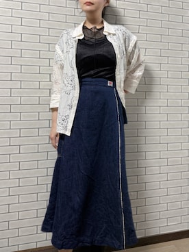 「井原デニムの巻きスカート（スカート、ブルー系）」を使った、tsubasa harada    さん（レディース・151cm）の春コーディネート