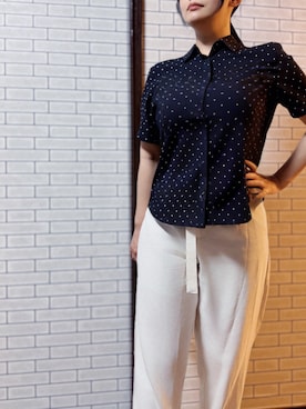 「UNIQLO（ユニクロ）のレーヨンブラウス/プリント（シャツ/ブラウス、ブラック系）」を使った、tsubasa harada    さん（レディース・151cm）の夏コーディネート