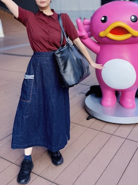 「UNIQLO（ユニクロ）のレーヨンブラウス（シャツ/ブラウス、レッド系）」を使った、tsubasa harada    さん（レディース・151cm）の秋コーディネート