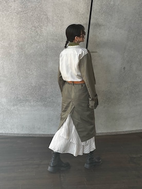 「アイテム（ワンピース、グリーン系）」を使った、small humanさん（レディース・152cm）の秋コーディネート