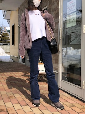 「FILA（フィラ）のアイテム（スウェット）」を使った、みさん（レディース・158cm）の冬コーディネート