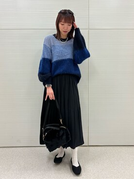 「SHOO・LA・RUE（シューラルー）の◆【高レビュー】洗えてサラサラ スクエアニットパンプス（パンプス、ブラック系）」を使った、Juraさん（レディース・162cm）の冬コーディネート