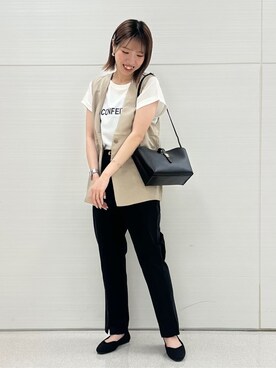 「SHOO・LA・RUE（シューラルー）の◆【高レビュー】洗えてサラサラ スクエアニットパンプス（パンプス、ブラック系）」を使った、Juraさん（レディース・162cm）の夏コーディネート